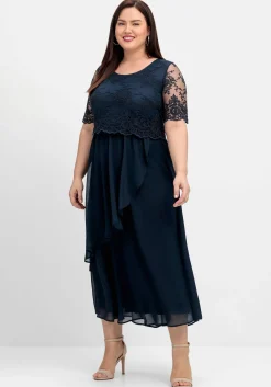 Abendkleid mit besticktem Mesh-Oberteil<sheego Outlet