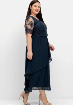 Abendkleid mit besticktem Mesh-Oberteil<sheego Outlet