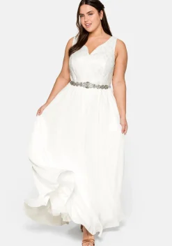 Abendkleid mit Spitzenoberteil und Chiffonrock<sheego Fashion