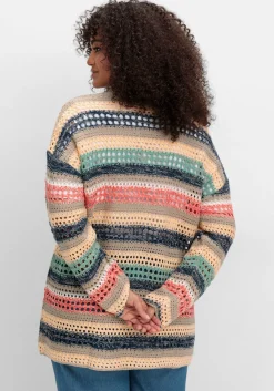 Ajour-Strickjacke mit Blockstreifen, in offener Form<sheego Fashion