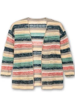 Ajour-Strickjacke mit Blockstreifen, in offener Form<sheego Fashion