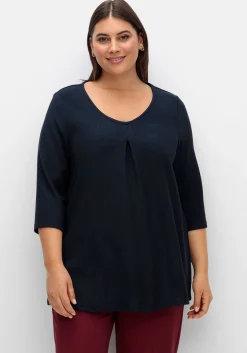 3/4-Arm-Shirt aus Rippjersey, mit Kellerfalte, in A-Linie<sheego Fashion