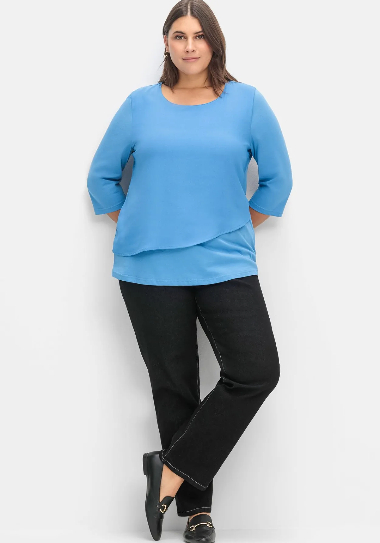 3/4-Arm-Shirt in Layeroptik, im Materialmix<sheego Sale