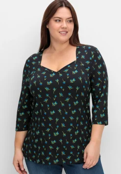 3/4-Arm-Shirt mit Blumenprint und Herzausschnitt<sheego Fashion