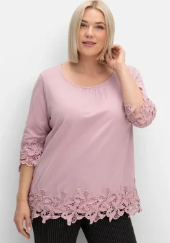 3/4-Arm-Shirt mit breiter, aufgesetzter Spitze<sheego Discount