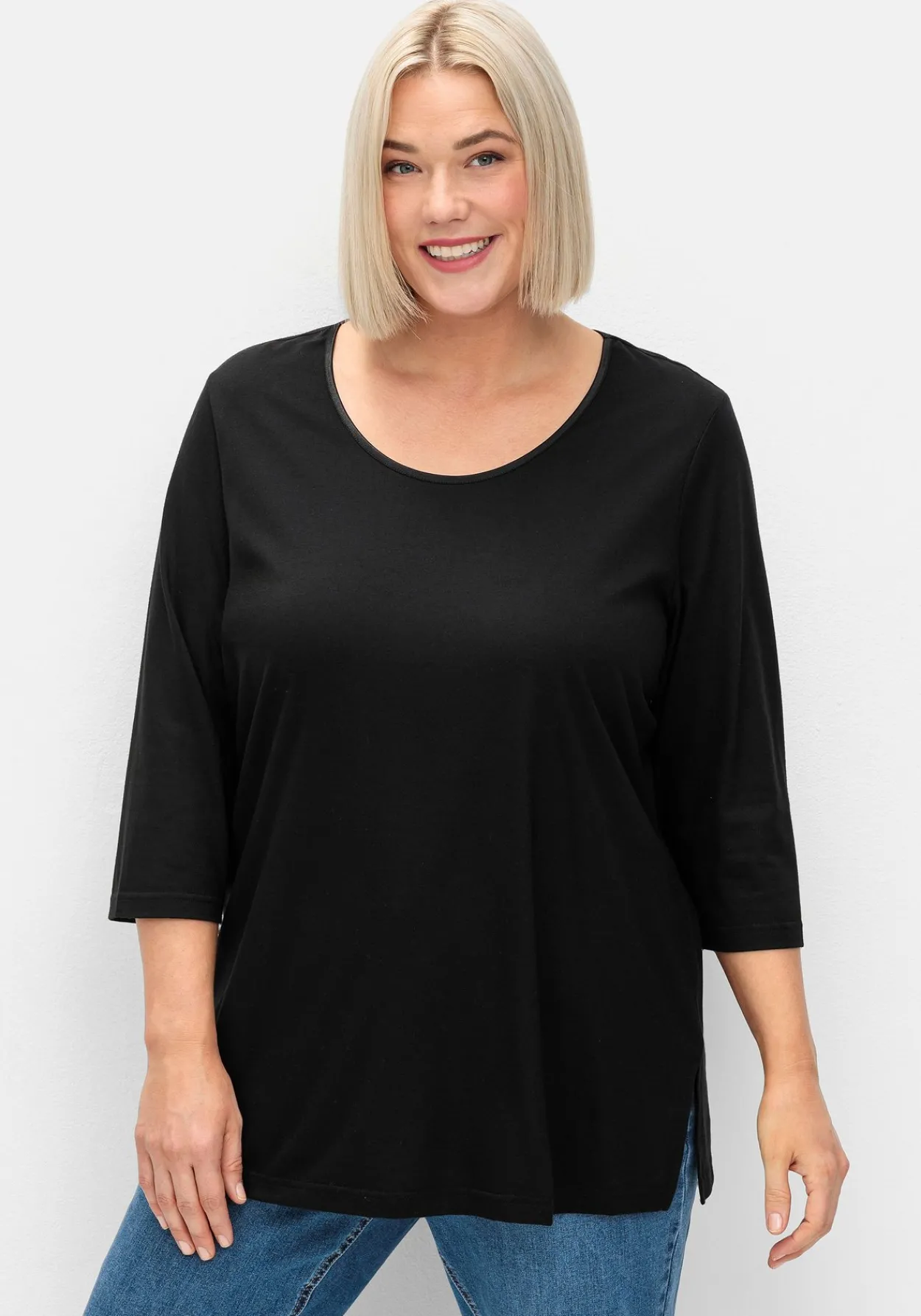 3/4-Arm-Shirt mit dezent glänzender Blende<sheego Outlet