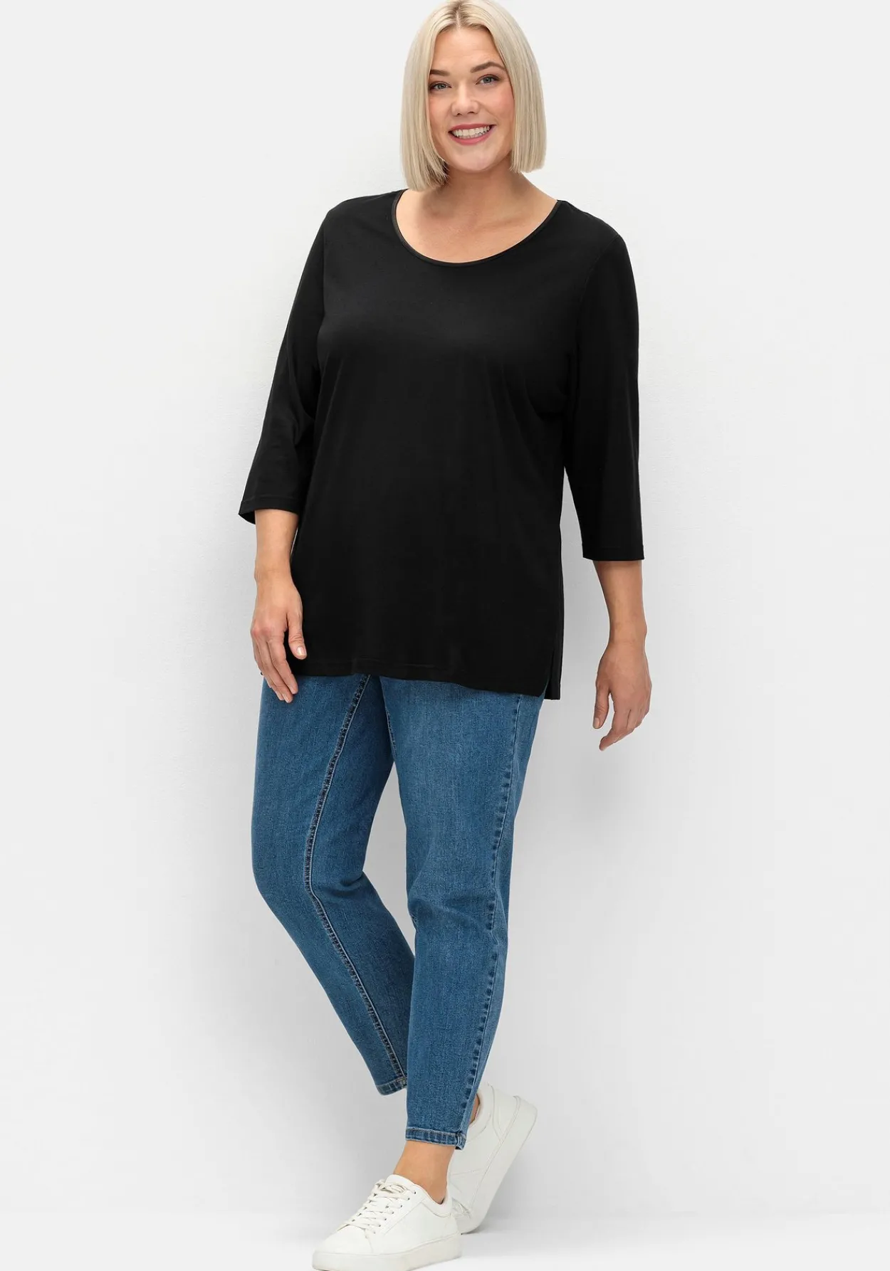 3/4-Arm-Shirt mit dezent glänzender Blende<sheego Outlet