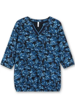 3/4-Arm-Shirt mit floralem Alloverdruck<sheego Fashion