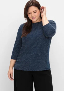 3/4-Arm-Shirt mit Glitzergarn und U-Boot-Ausschnitt<sheego Discount