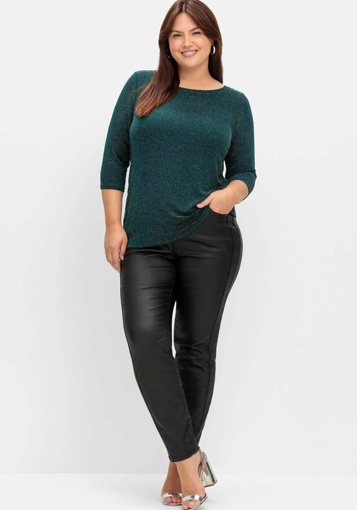3/4-Arm-Shirt mit Glitzergarn und U-Boot-Ausschnitt<sheego Best