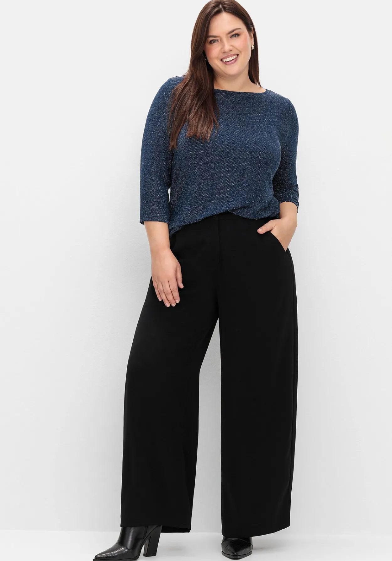 3/4-Arm-Shirt mit Glitzergarn und U-Boot-Ausschnitt<sheego Discount