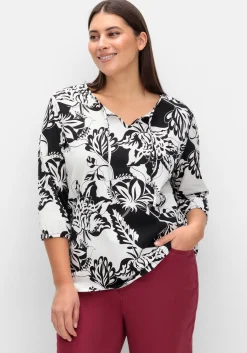 3/4-Arm-Shirt mit kontrastfarbenem Blütenprint<sheego New
