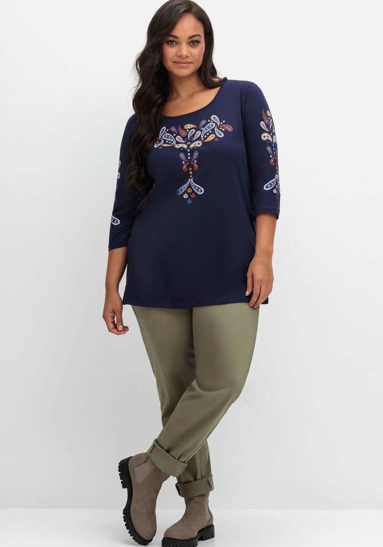 3/4-Arm-Shirt mit platziertem Paisley-Print<sheego Sale