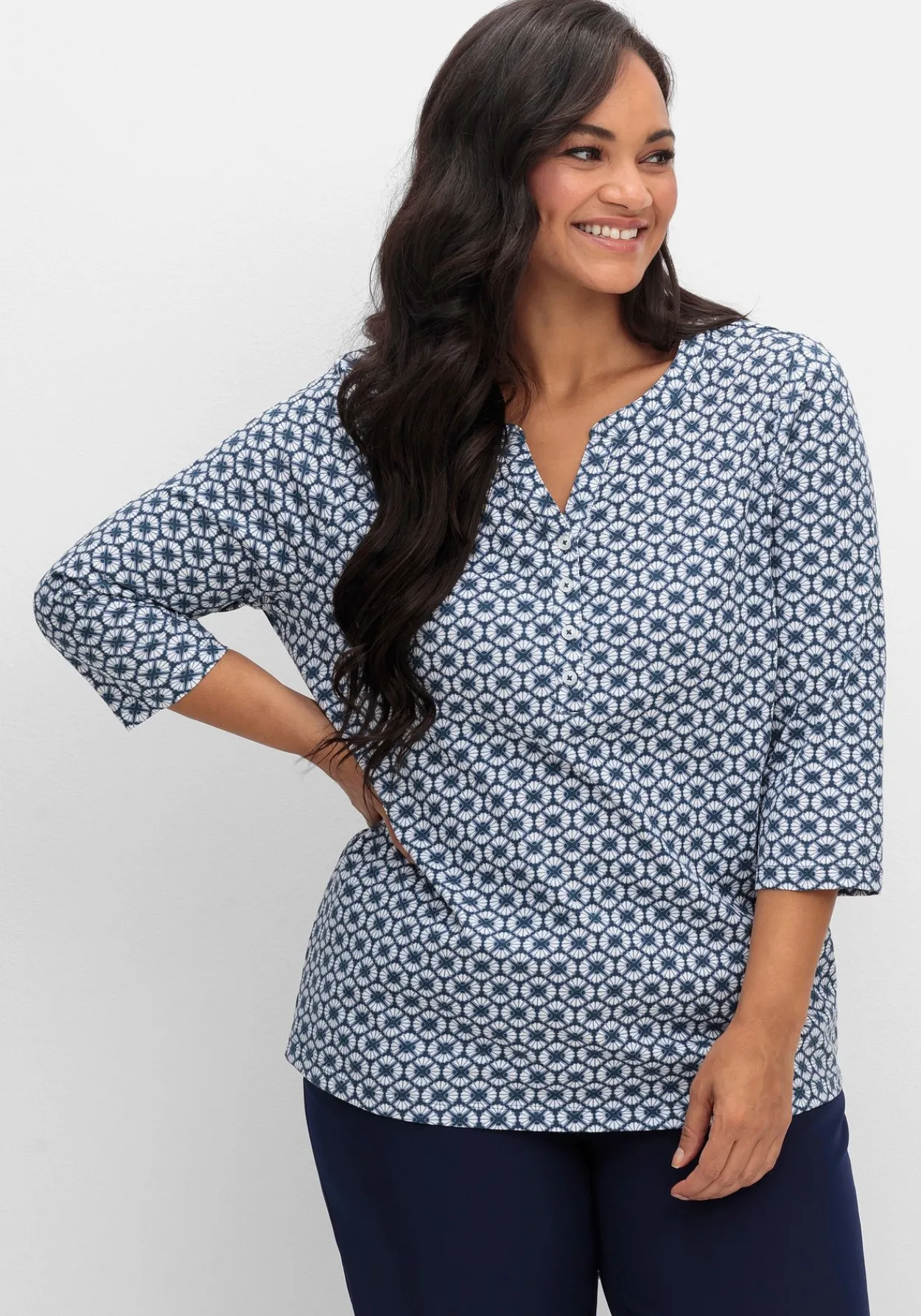 3/4-Arm-Shirt mit Retro-Alloverdruck<sheego Discount