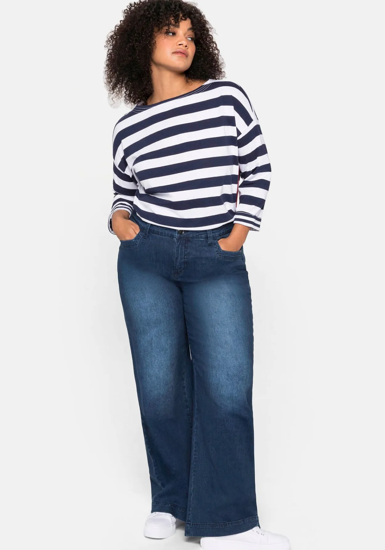 3/4-Arm-Shirt mit Ringeln und U-Boot-Ausschnitt<sheego Sale