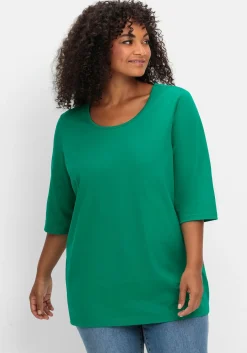 3/4-Arm-Shirt mit Rundhalsausschnitt, gerade Schnittform<sheego Discount