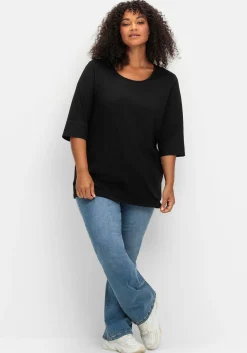3/4-Arm-Shirt mit Rundhalsausschnitt, gerade Schnittform<sheego Online