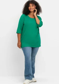 3/4-Arm-Shirt mit Rundhalsausschnitt, gerade Schnittform<sheego Discount