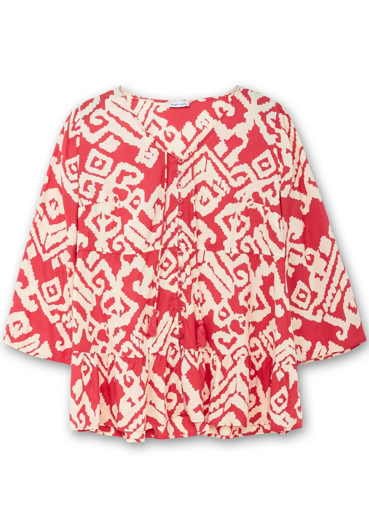 Ausgestellte Bluse mit Grafikprint und Volant am Saum<sheego by Joe Browns Sale
