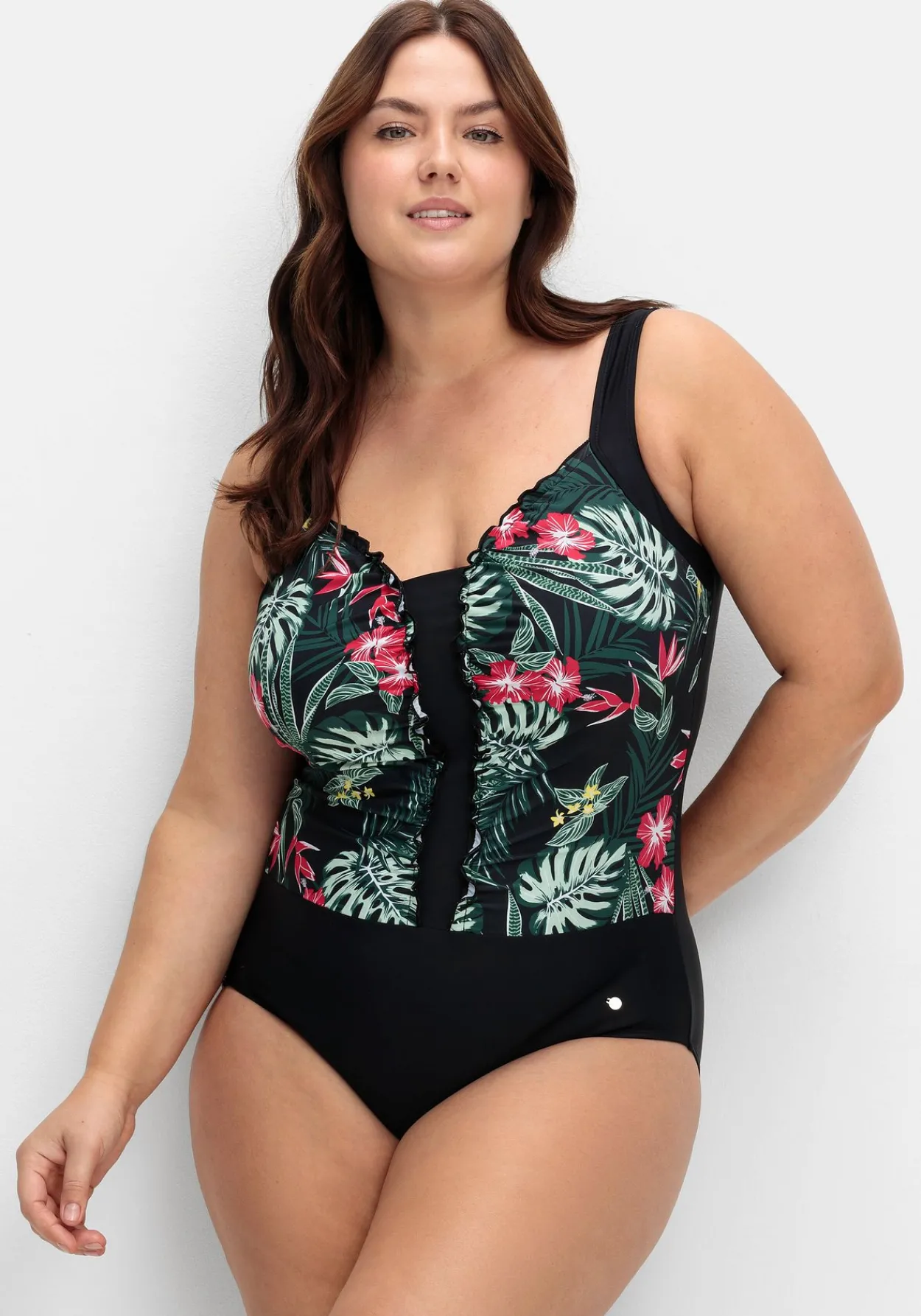Badeanzug mit Rüschen und Tropical Print<sheego Clearance