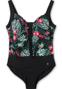 Badeanzug mit Rüschen und Tropical Print<sheego Clearance
