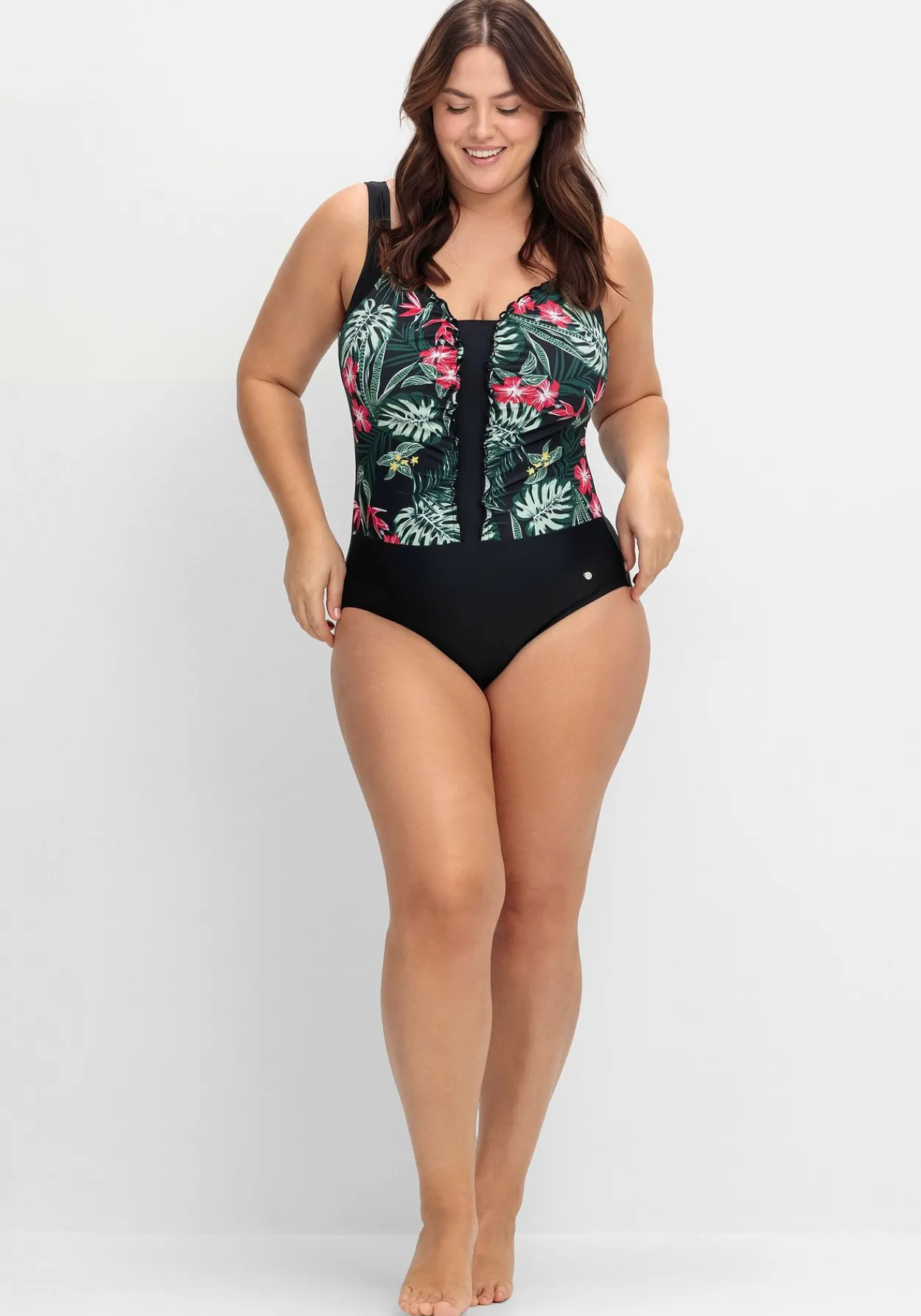 Badeanzug mit Rüschen und Tropical Print<sheego Clearance