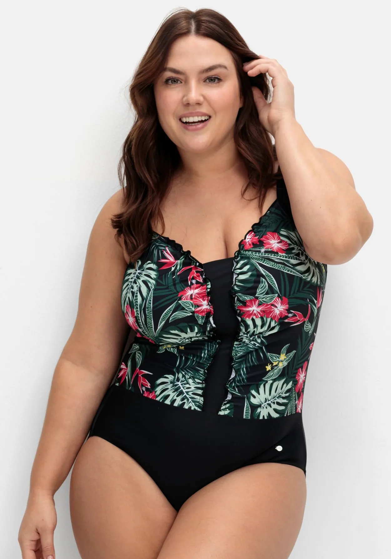 Badeanzug mit Rüschen und Tropical Print<sheego Clearance