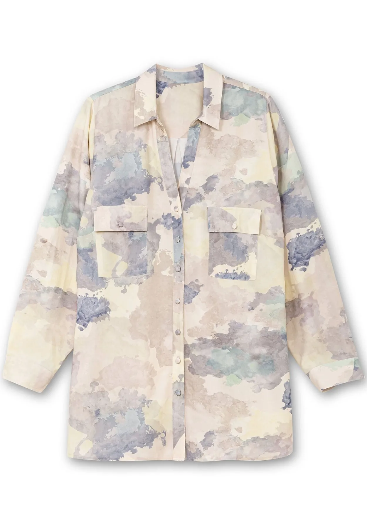 Batik-Longbluse mit Brusttasche und Krempelärmeln<creation L Online