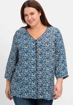 Bedruckte Bluse mit Smok- und Kontrastdetails<sheego Best