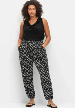 Bedruckte Jerseyhose mit breitem Smokbund<sheego Discount