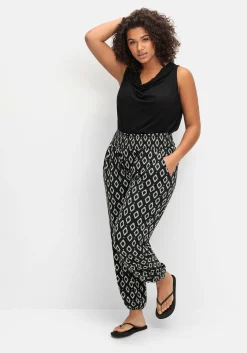 Bedruckte Jerseyhose mit breitem Smokbund<sheego Discount