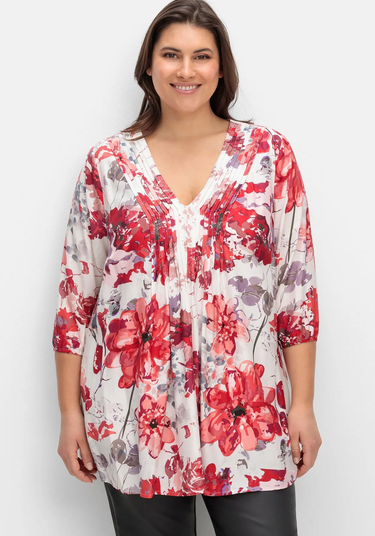 Bedruckte Longtunika mit 3/4-Arm und Biesen<creation L Discount