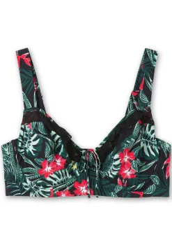 Bikini-Oberteil mit Volants und Tropical Print<sheego Outlet