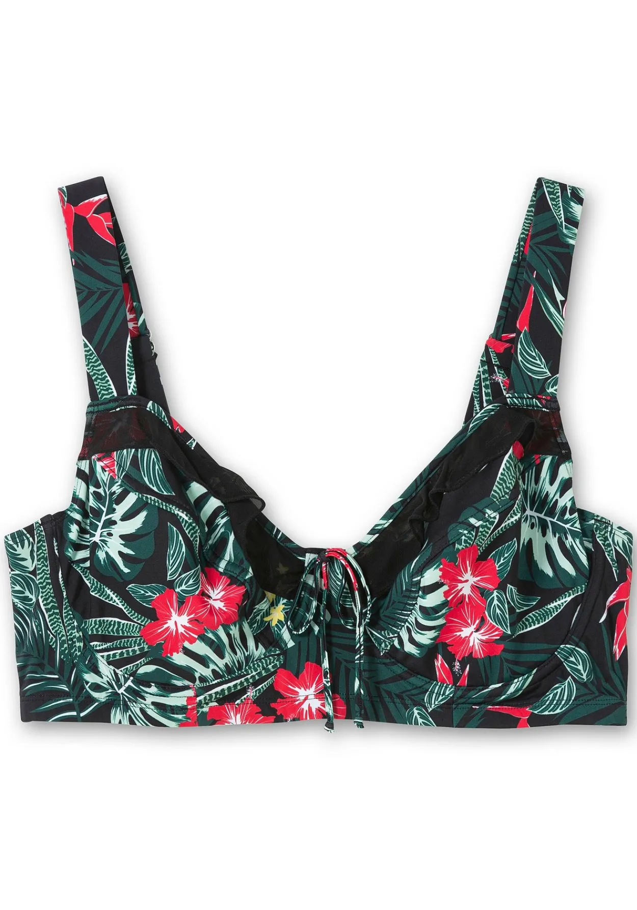 Bikini-Oberteil mit Volants und Tropical Print<sheego Outlet