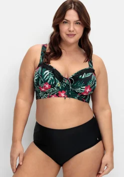 Bikini-Oberteil mit Volants und Tropical Print<sheego Outlet