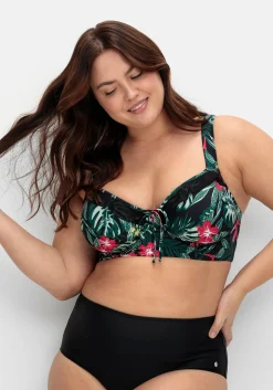 Bikini-Oberteil mit Volants und Tropical Print<sheego Outlet