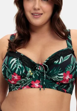 Bikini-Oberteil mit Volants und Tropical Print<sheego Outlet