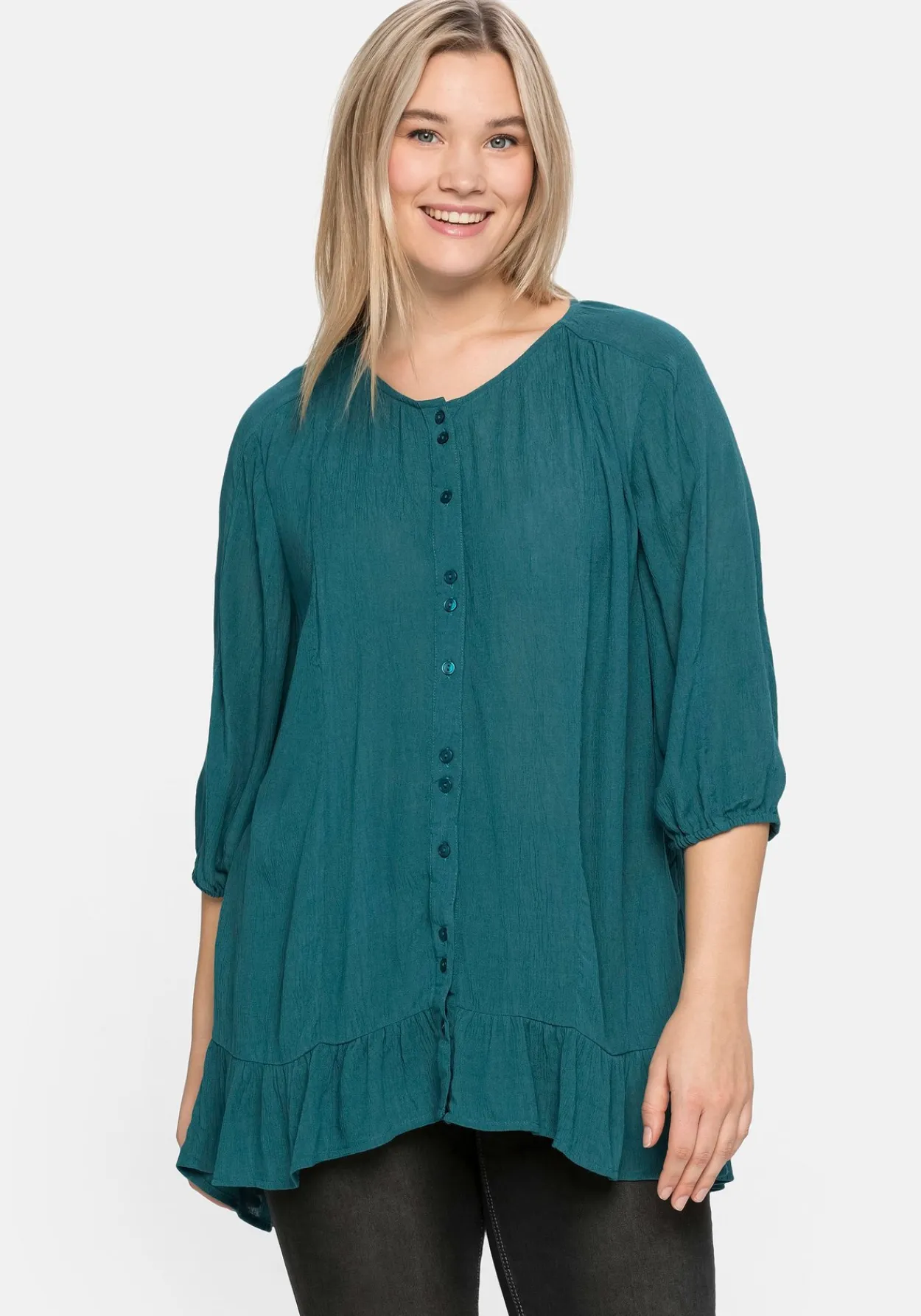 Bluse aus Crêpe, mit Volants am Saum<sheego Online