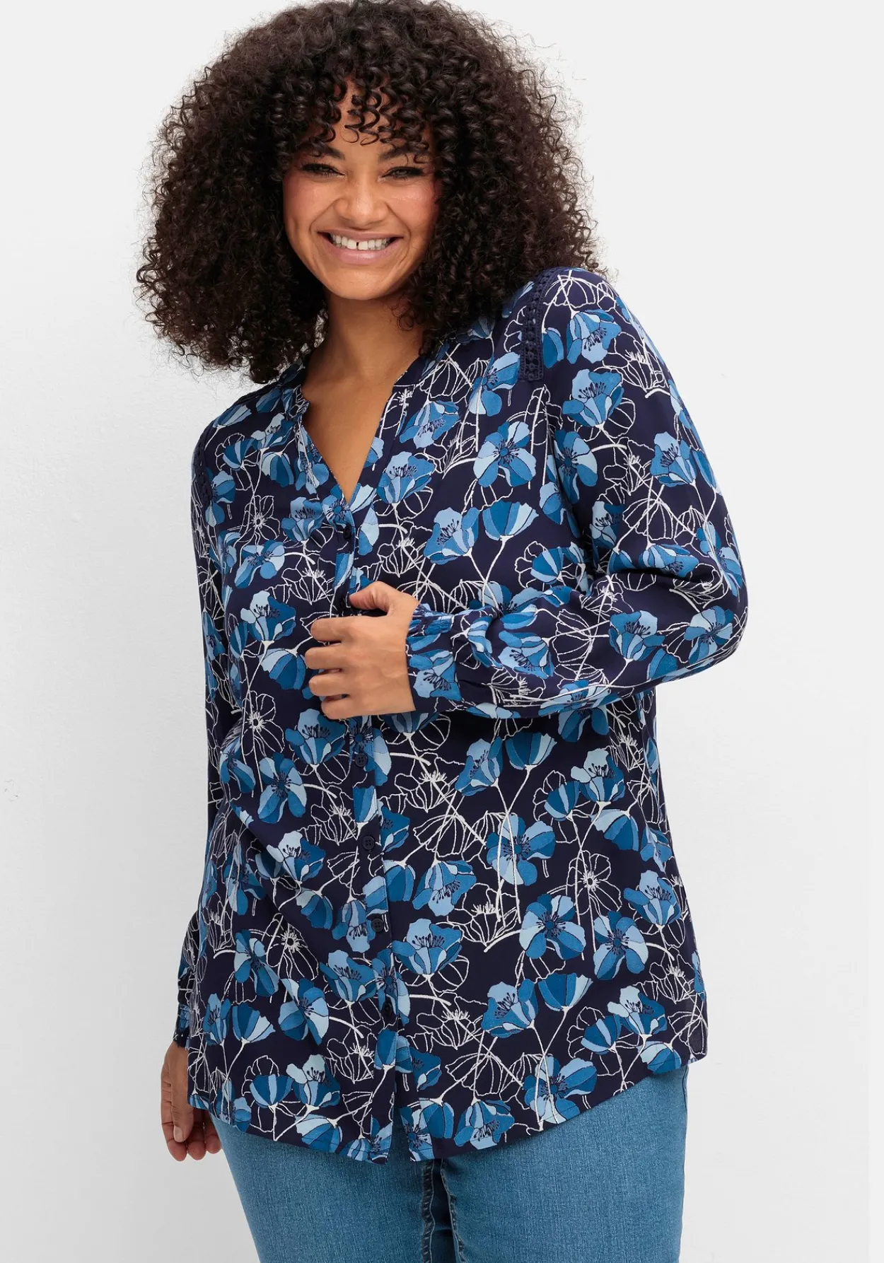 Bluse mit Blütenprint und Spitzenborte<sheego Clearance