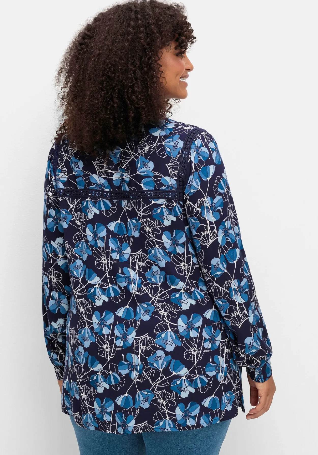 Bluse mit Blütenprint und Spitzenborte<sheego Clearance