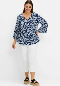 Bluse mit floralem Print und 3/4-Trompetenärmeln<sheego Clearance