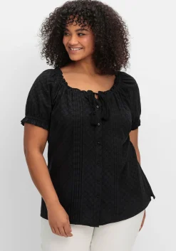 Bluse mit Lochstickerei und Carmen-Ausschnitt<sheego by Joe Browns New