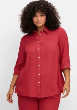 Bluse mit Spitzenkante am Ärmelsaum<sheego Hot