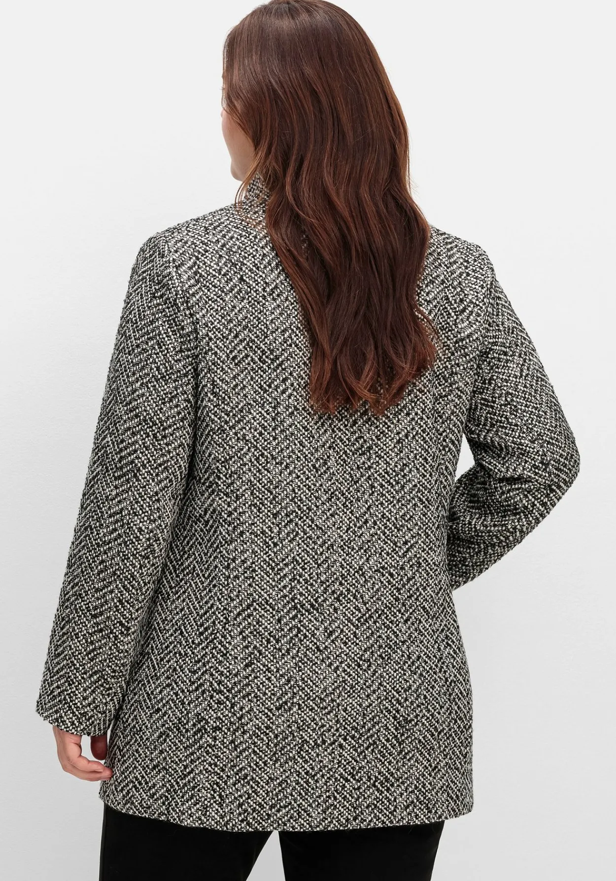 Bouclé-Jacke mit Stehkragen, im Fischgrätmuster<sheego Outlet