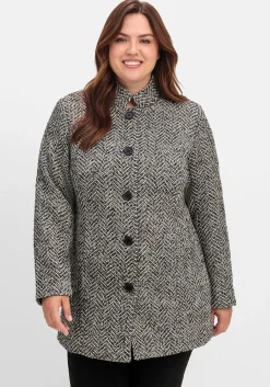 Bouclé-Jacke mit Stehkragen, im Fischgrätmuster<sheego Outlet