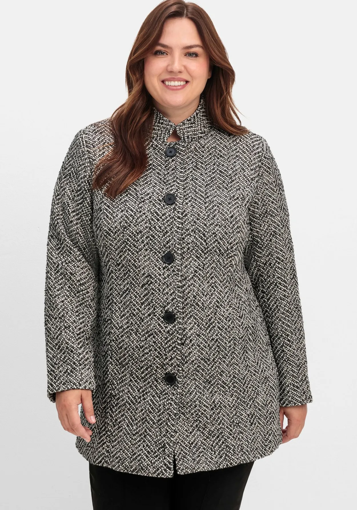 Bouclé-Jacke mit Stehkragen, im Fischgrätmuster<sheego Outlet