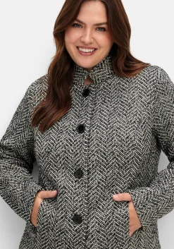 Bouclé-Jacke mit Stehkragen, im Fischgrätmuster<sheego Outlet