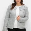 Cardigan mit Häkelblüten und Glitzergarn<creation L Hot