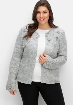 Cardigan mit Häkelblüten und Glitzergarn<creation L Hot