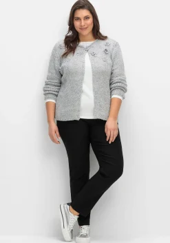 Cardigan mit Häkelblüten und Glitzergarn<creation L Hot